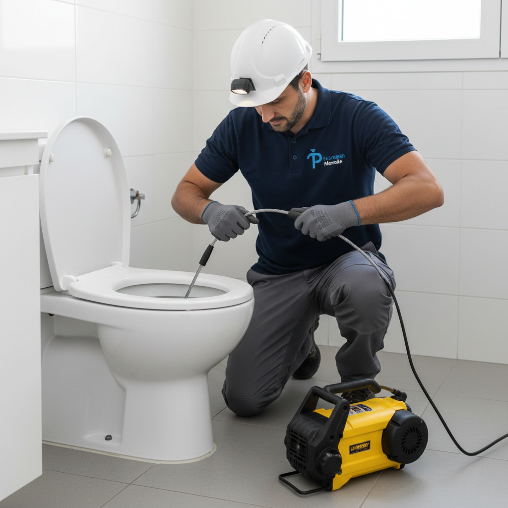 Plombier débouchant WC avec furet électrique professionnel