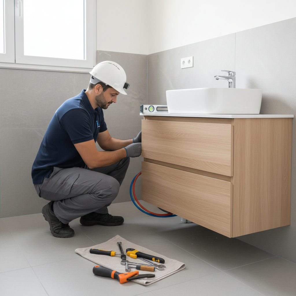 Installation meuble vasque moderne salle de bain Marseille