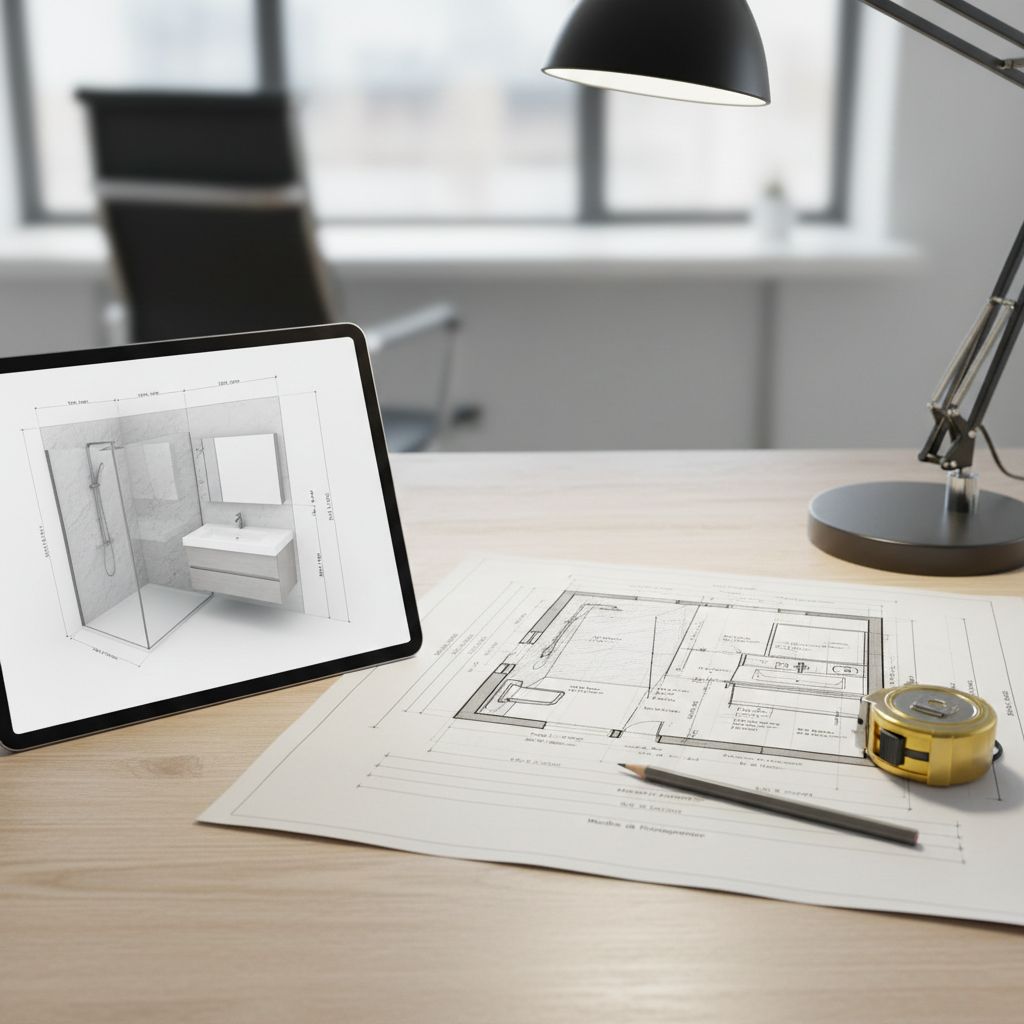 Plan 3D conception projet salle de bain complète