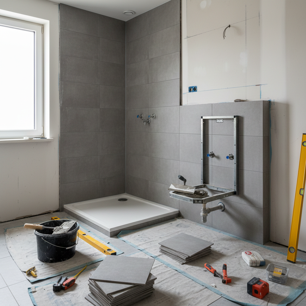 Chantier rénovation complète salle de bain en cours